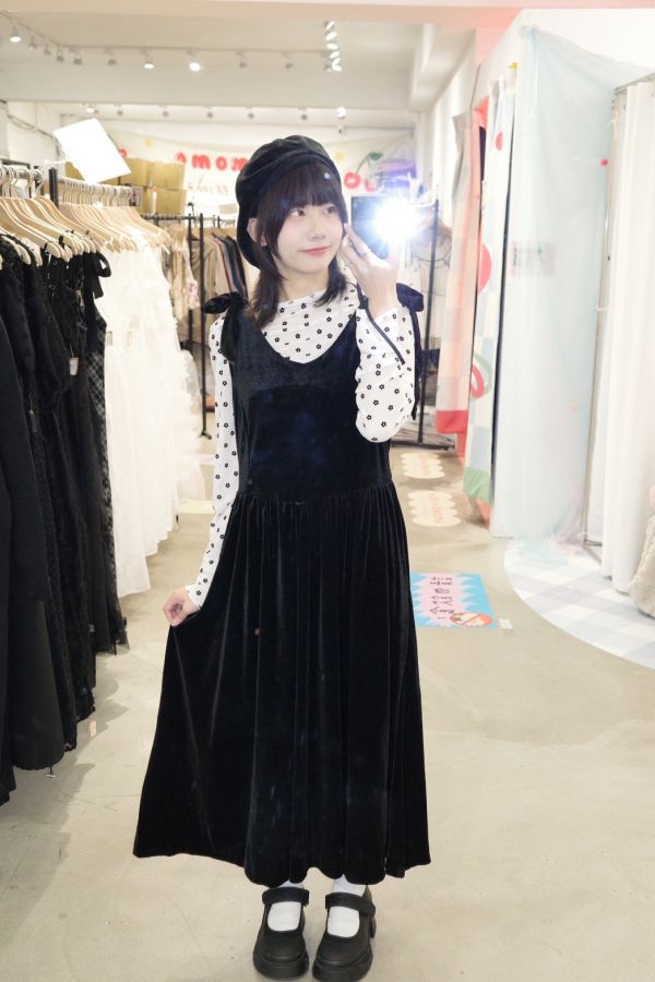 粗綁帶絲絨長洋裝 (冬) 