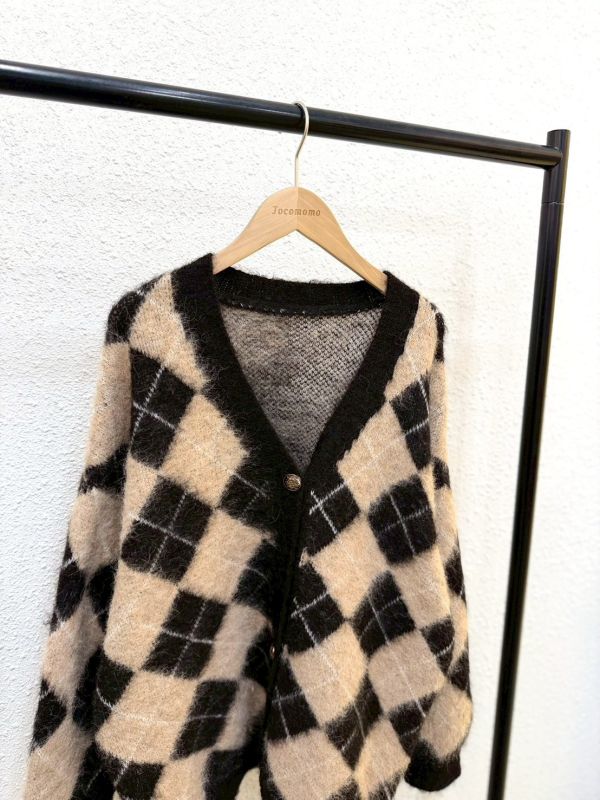 優雅棋盤格針織外套 