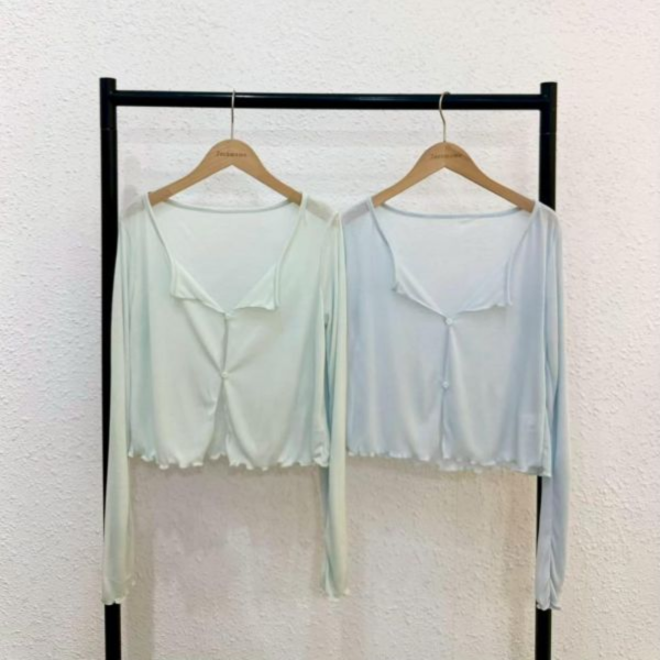 清透翻領長袖罩衫 