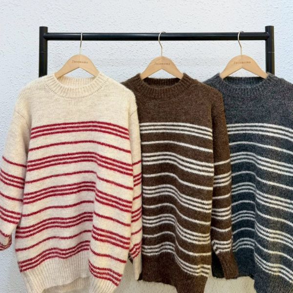 慵懶條紋圓領毛衣 