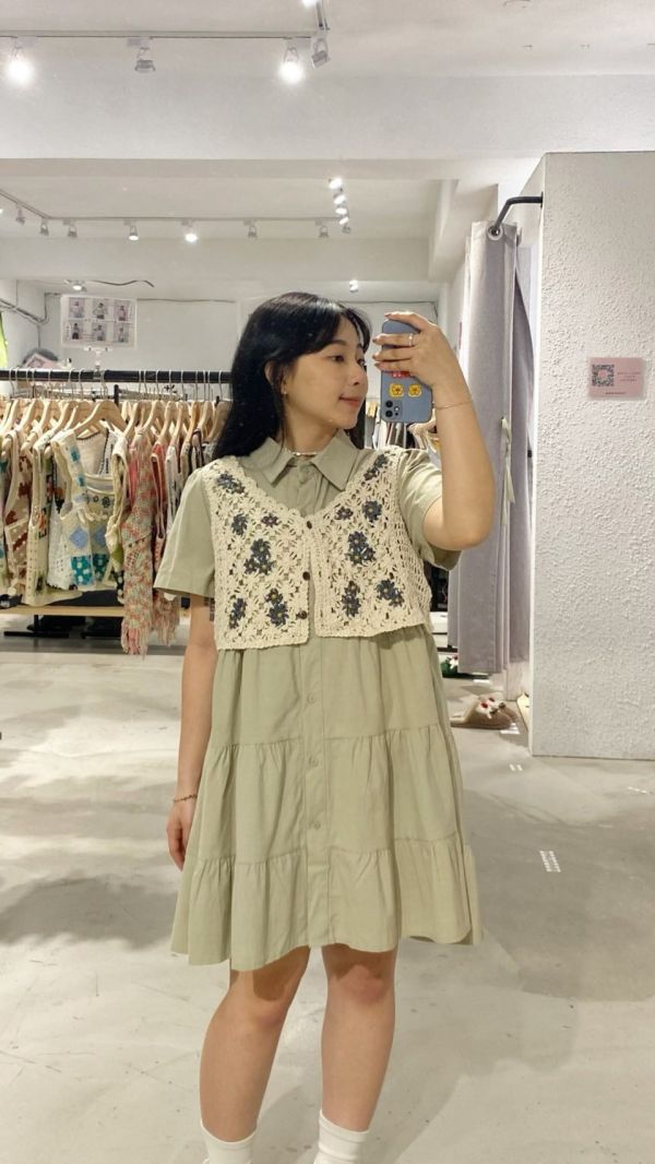 小藍花有釦小背心 