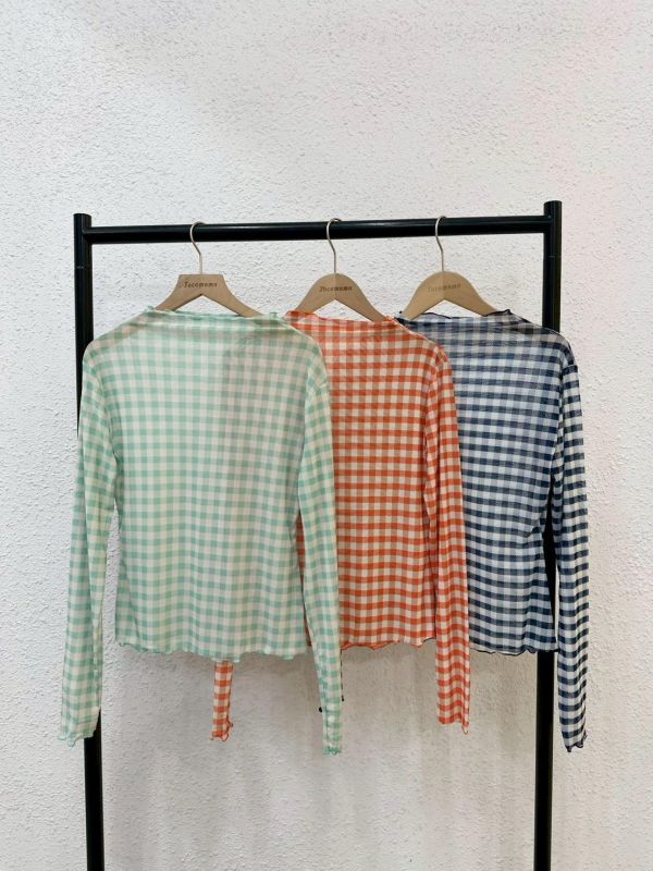 少女方格長袖透膚 