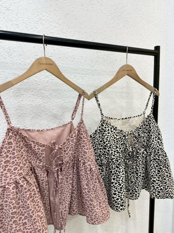 甜酷豹紋綁帶罩衫 