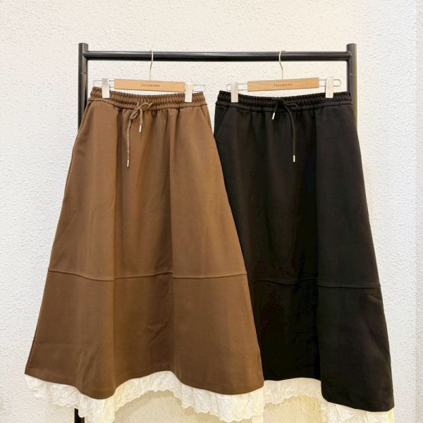 拼接蕾絲花邊長裙 (冬) 