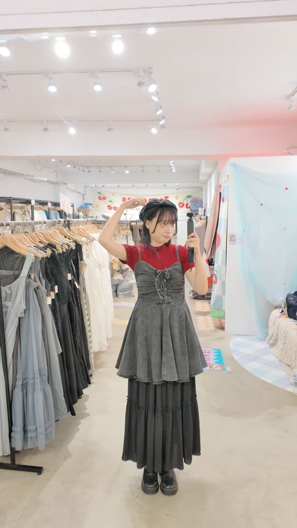 牛仔褶皺造型短洋裝 