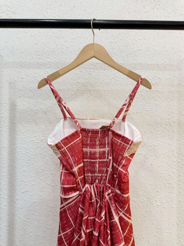 復古方格層次短洋裝 