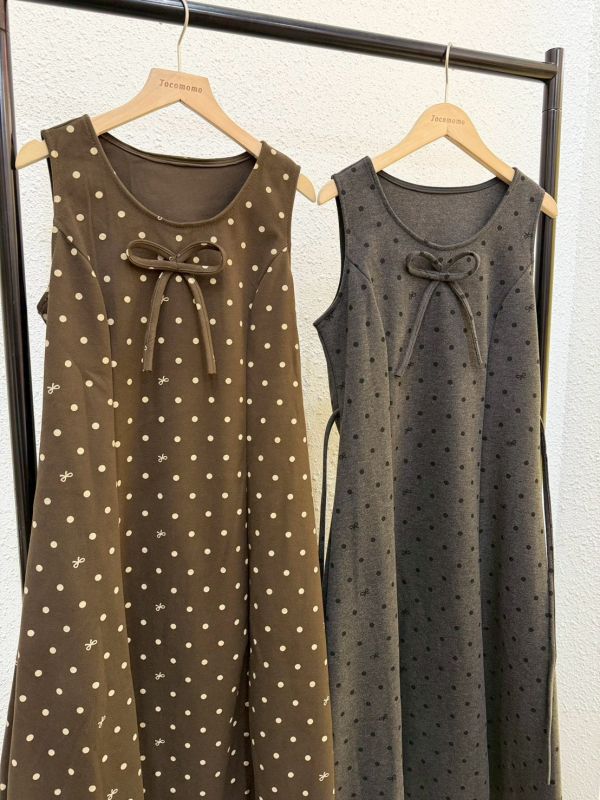 蝴蝶結點點長洋裝 (冬) 