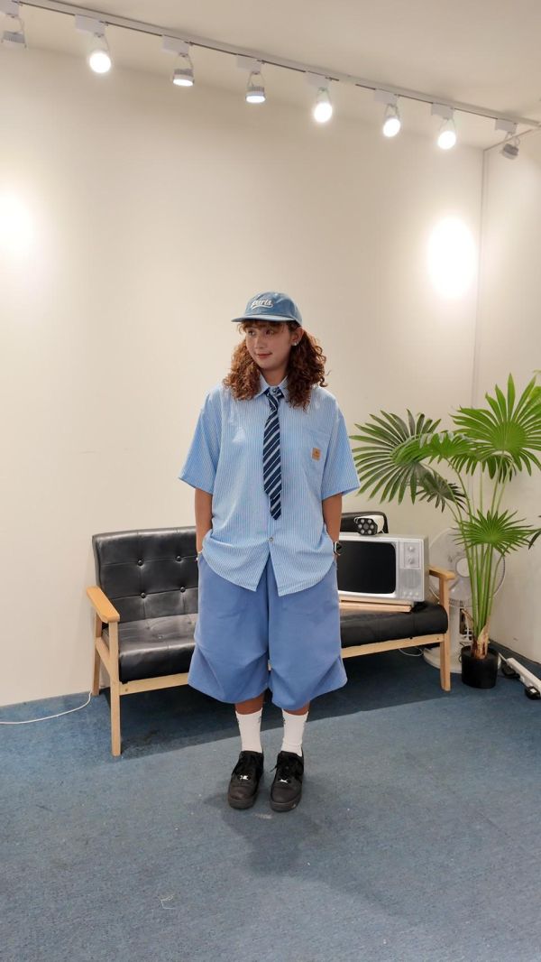 馬卡龍條紋小標襯衫 