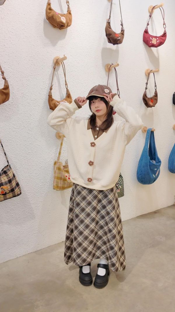 復古斜格紋長裙 (冬) 