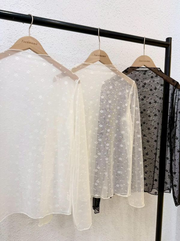 小花落葉長袖透膚 