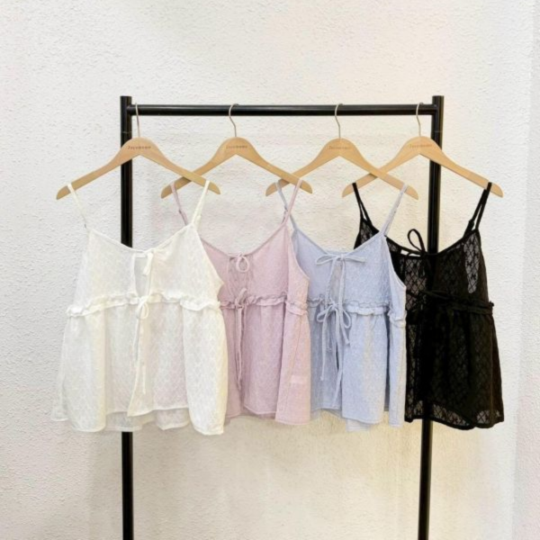 蝴蝶結菱格綁帶罩衫 