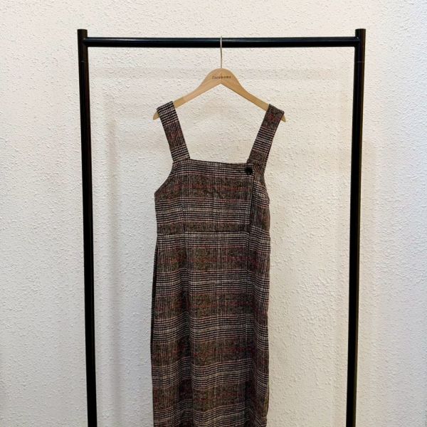 粗肩簡約格紋洋裝 (冬) 