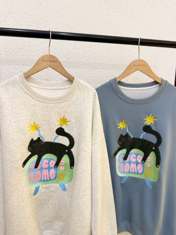 自訂款-黑貓復古電視刺繡大踢 