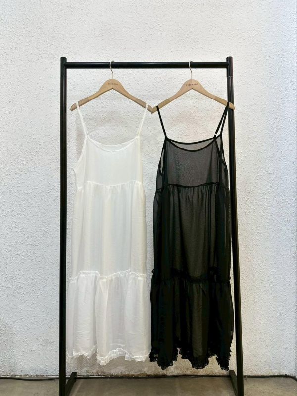 細肩透透花邊長罩衫 