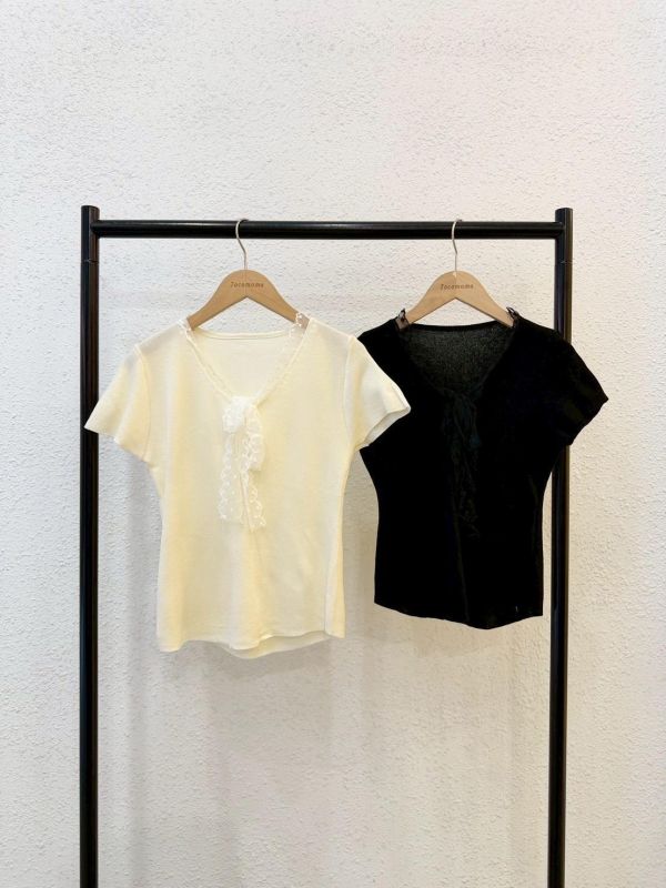 蕾絲綁帶短袖上衣 