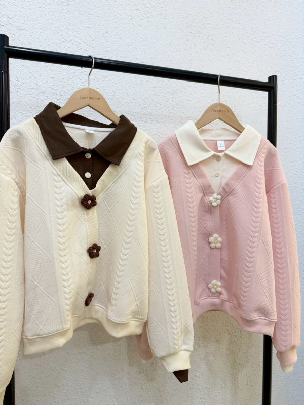 花花釦假兩件大學踢 (無刷毛) 