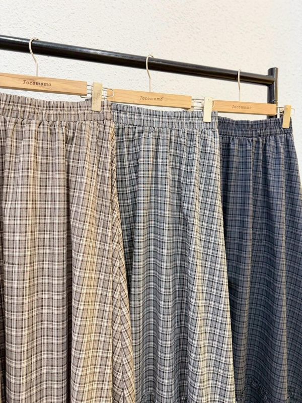 細格紋拼接層次長裙 