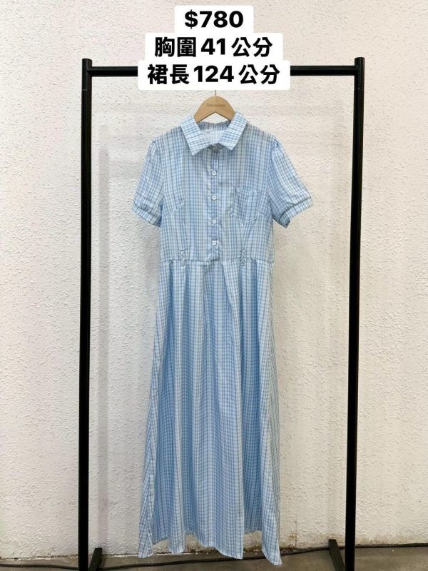 文青格紋襯衫洋裝 