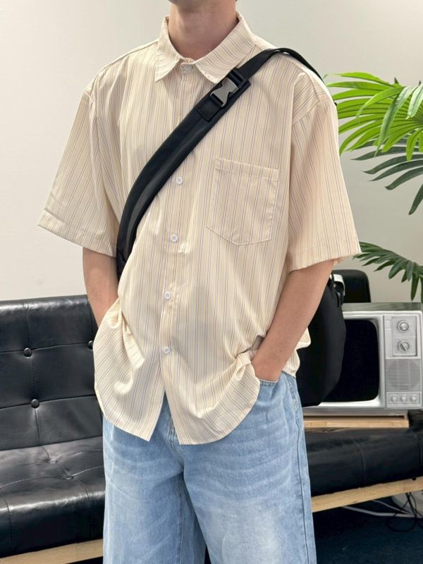 韓系奶油條紋襯衫 