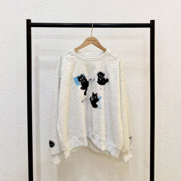 可愛黑貓刺繡大學踢 (無刷毛) 