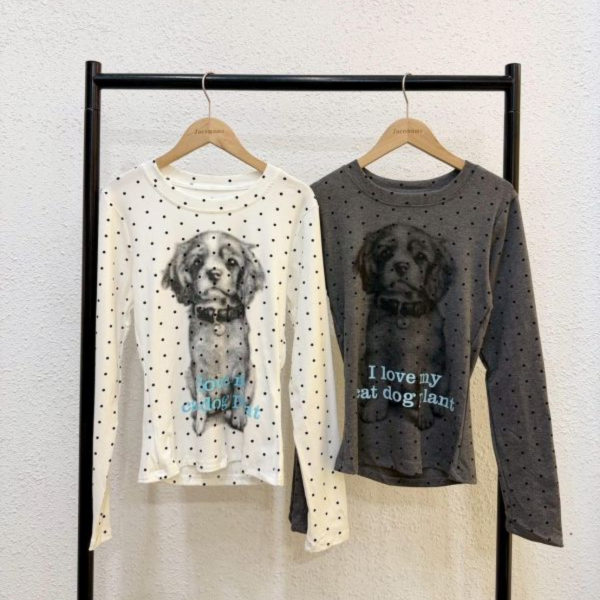 韓系點點小狗長袖上衣 