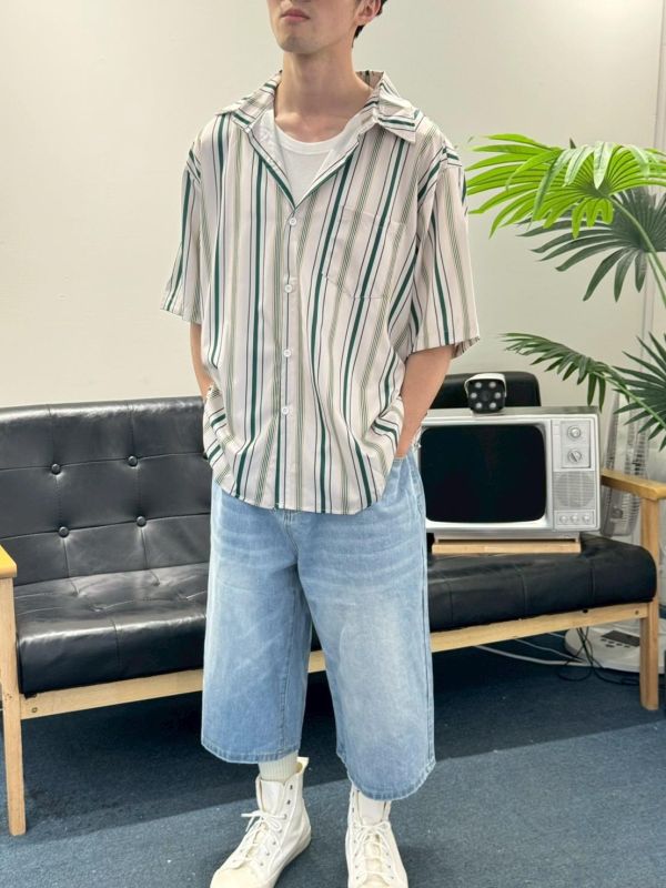韓系粗細直條紋襯衫 