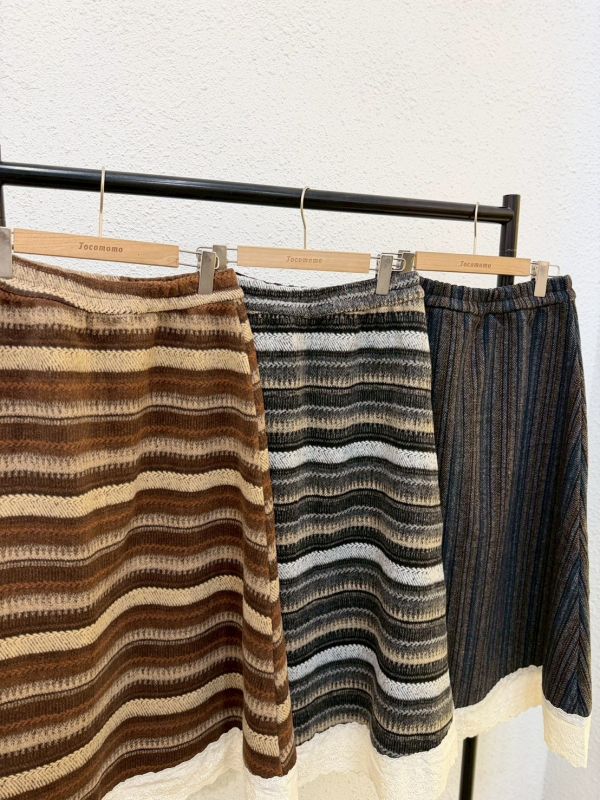 條紋蕾絲裙擺長裙 (冬) 