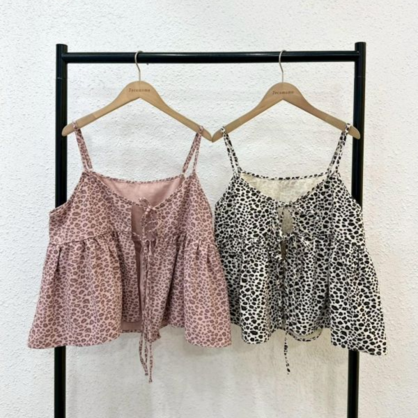 甜酷豹紋綁帶罩衫 