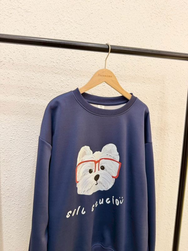 眼鏡小狗插畫大學踢 (無刷毛) 