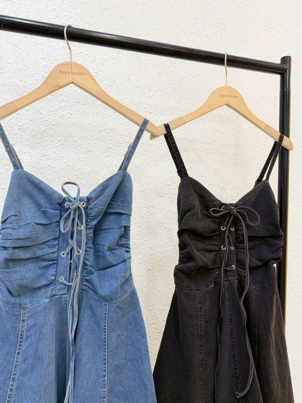 牛仔褶皺造型短洋裝 