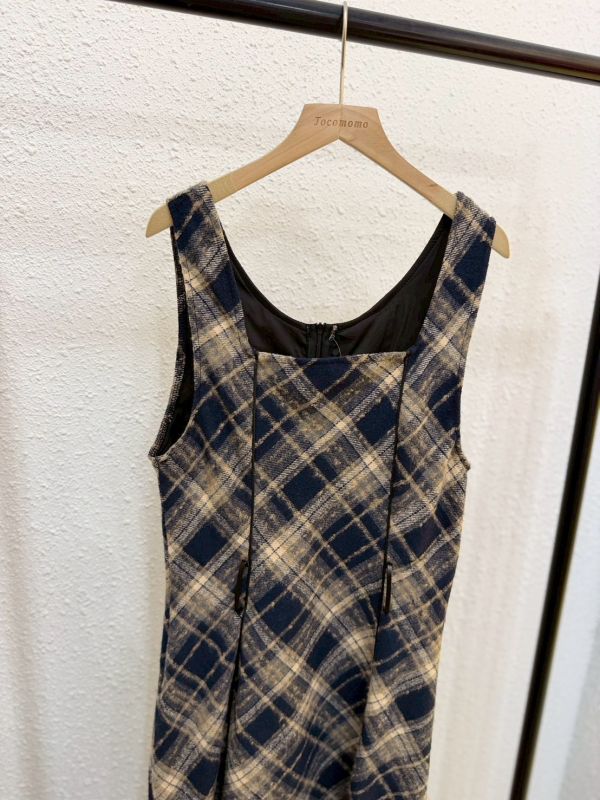 斜紋拼接寬肩洋裝 (冬) 