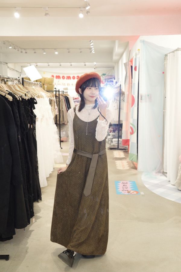 復古點點細肩長裙 (冬) 