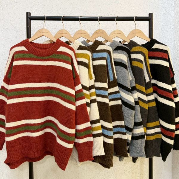 撞色粗條紋毛衣 