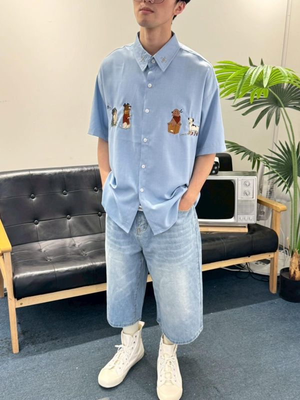 夏日小狗刺繡襯衫 
