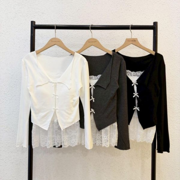 韓系假兩件蕾絲罩衫 
