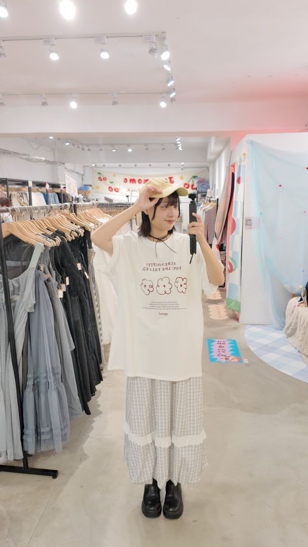 格紋蕾絲拼接氣球裙 