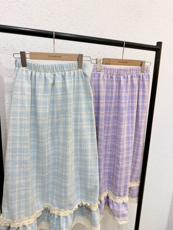 少女格紋花邊長裙 