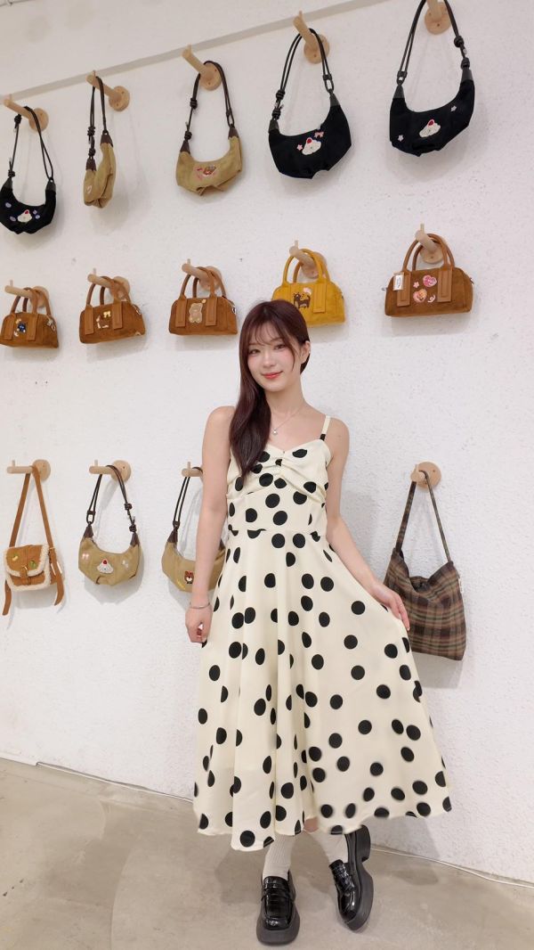 氣質波點長洋裝 