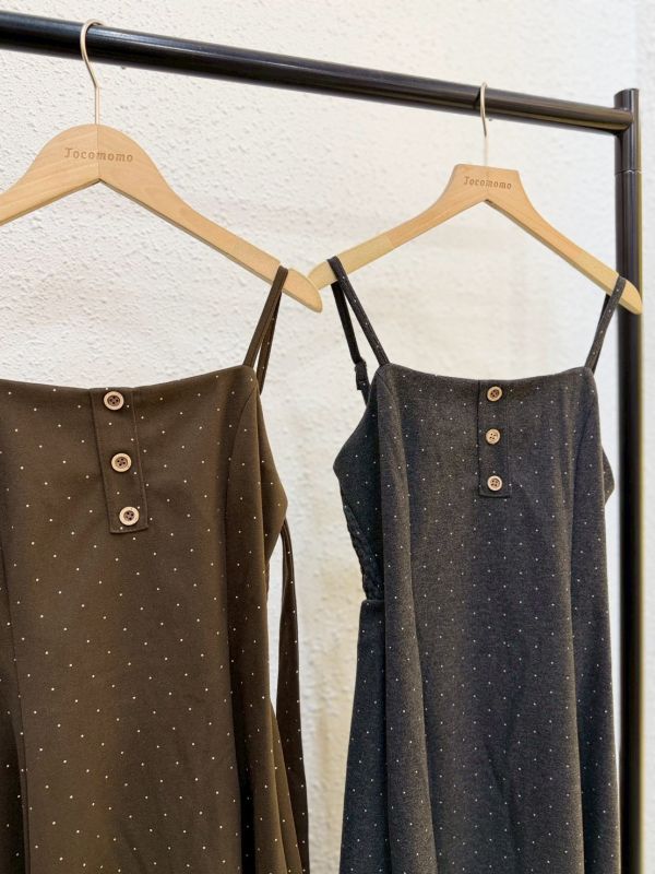 細肩圓釦點點長裙 (冬) 