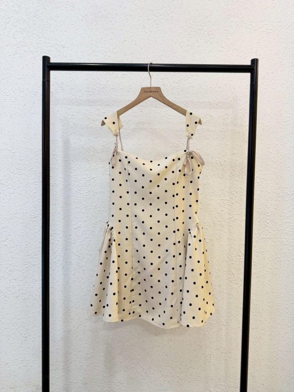 法式點點綁帶短洋裝 