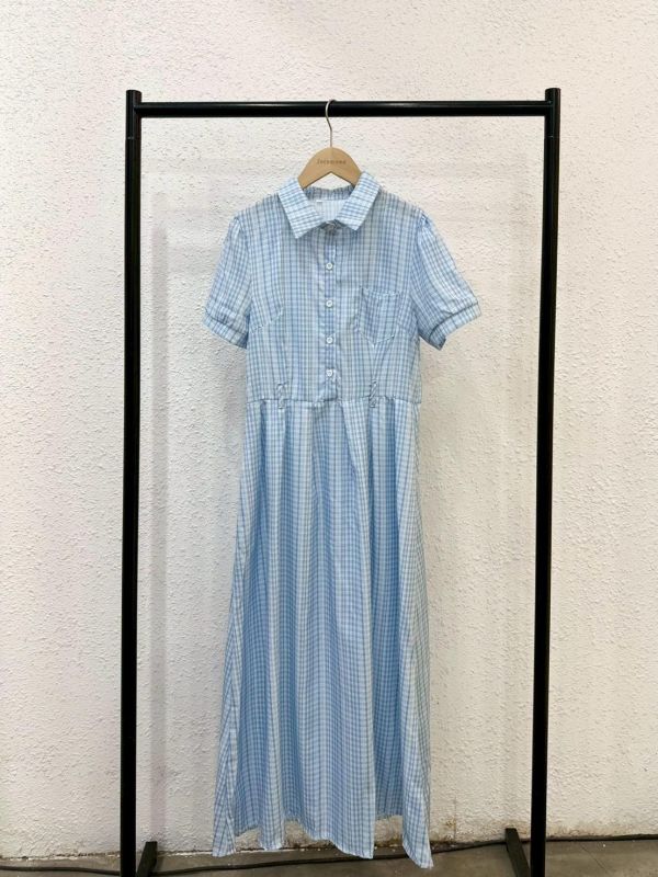 文青格紋襯衫洋裝 