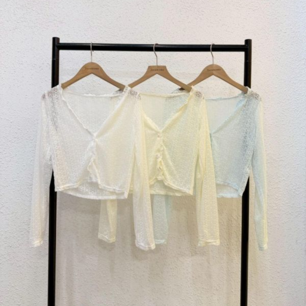 小法式捲捲蕾絲罩衫 