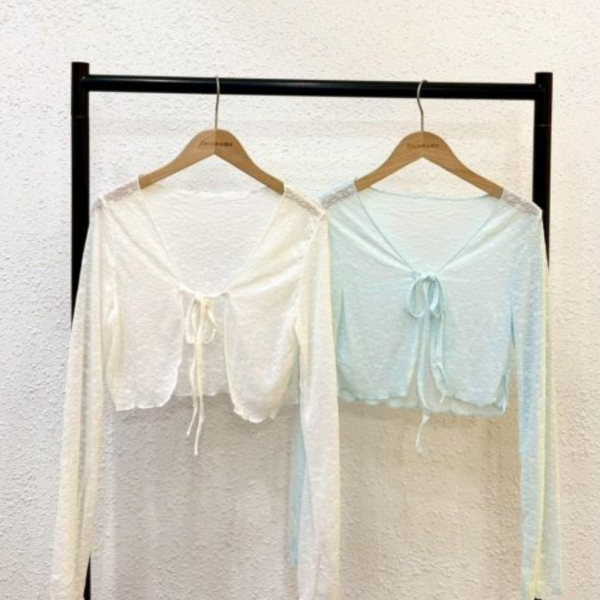 夏日輕透綁帶罩衫 