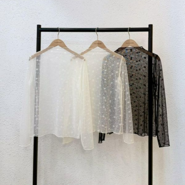 小花落葉長袖透膚 