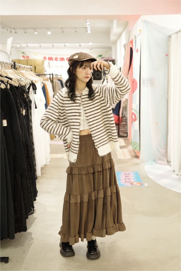 質感細紋木耳邊長裙 (冬) 