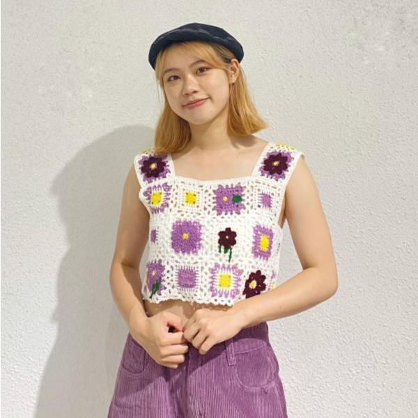 寬肩花花方格小背心 