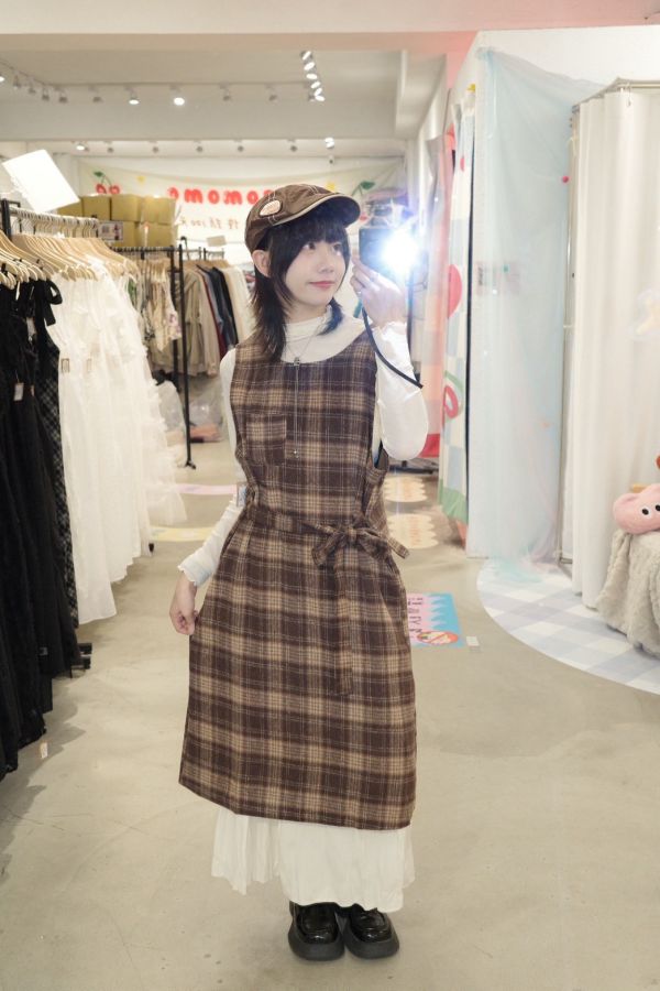 小口袋格紋短洋裝 (冬) 