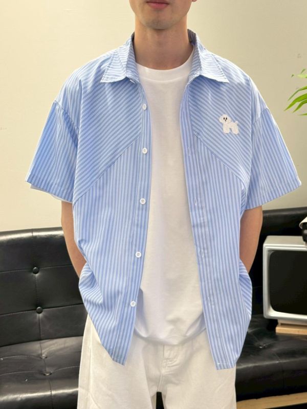 拼接條紋小狗襯衫 