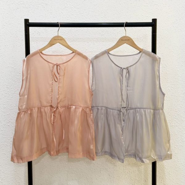 透透光澤綁帶罩衫 