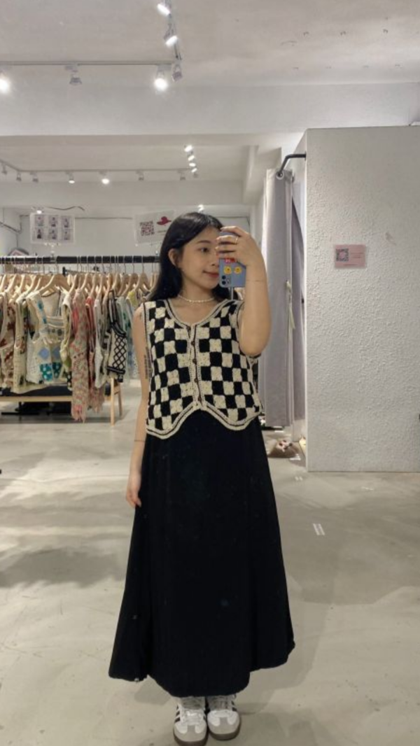 有釦棋盤格小背心 